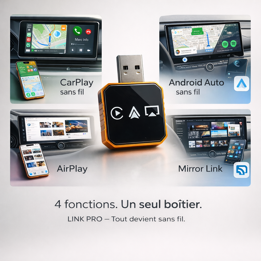 Link Pro — CarPlay & Android Auto sans fil, avec vidéo