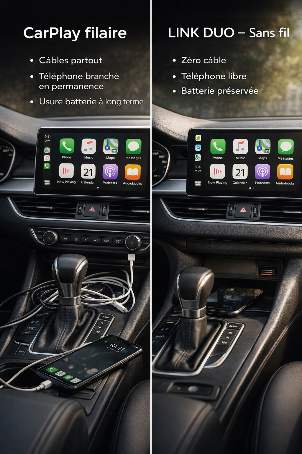 Link Duo — CarPlay & Android Auto sans fil